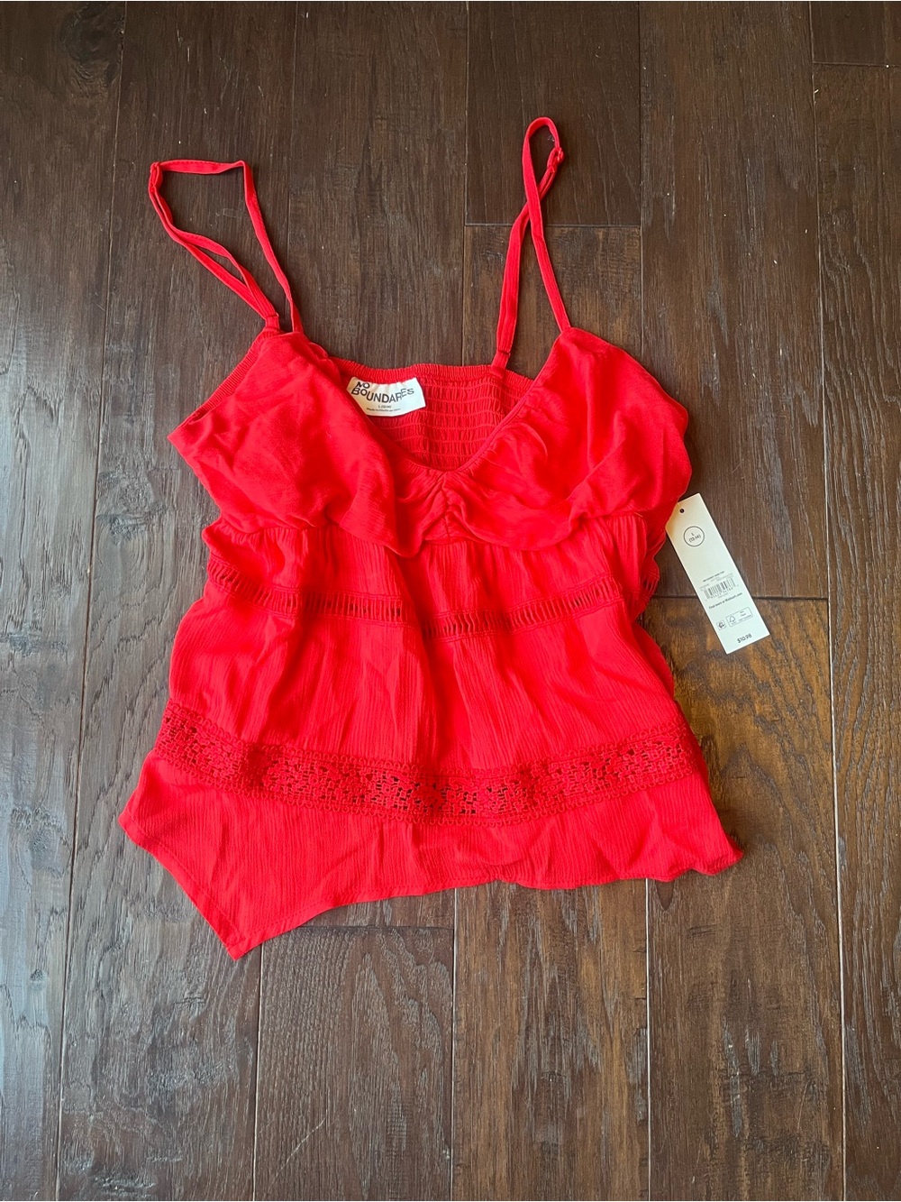 No Boundaries Red Ruffle & Crochet tank NEW WITH TAGS